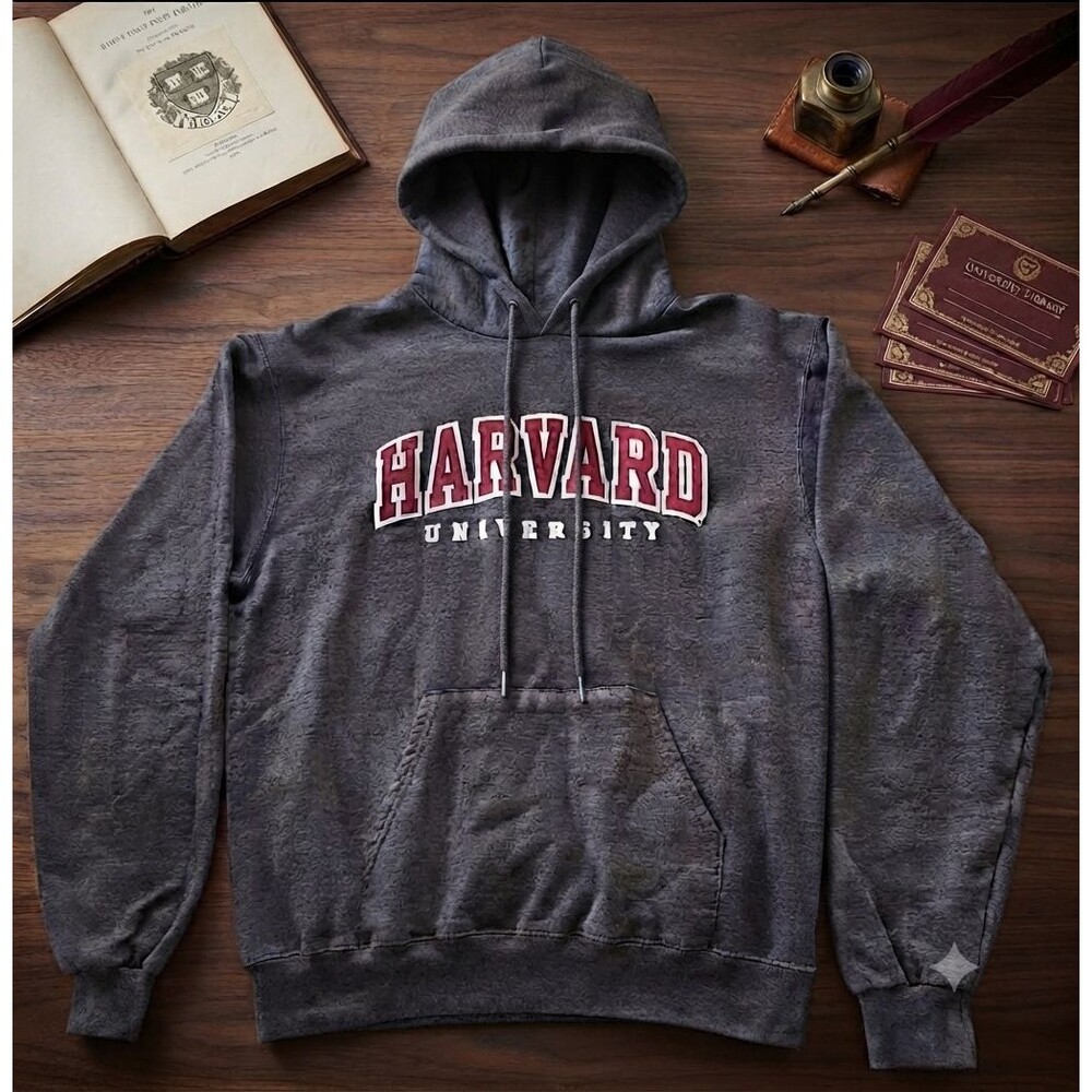 Champion Harvard University Hoodie Men Size M Gray Embroidered Logo Athleticwear